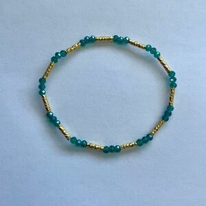 Teal & Gold Beaded Bracelet | Handmade stretch bracelet
